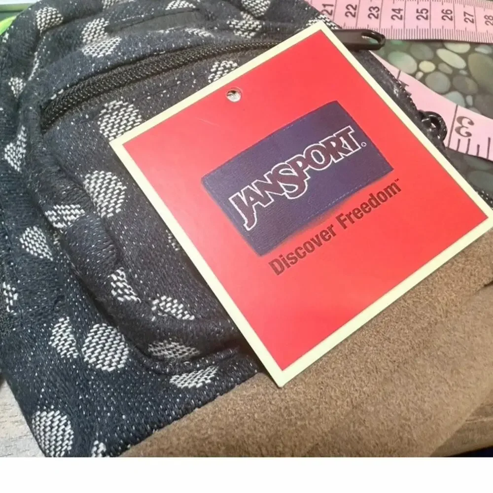 Jansport Mini Backpack Right Pouch Navy Wiggy Dot Jacquard Tan Suede Cute Sweet
